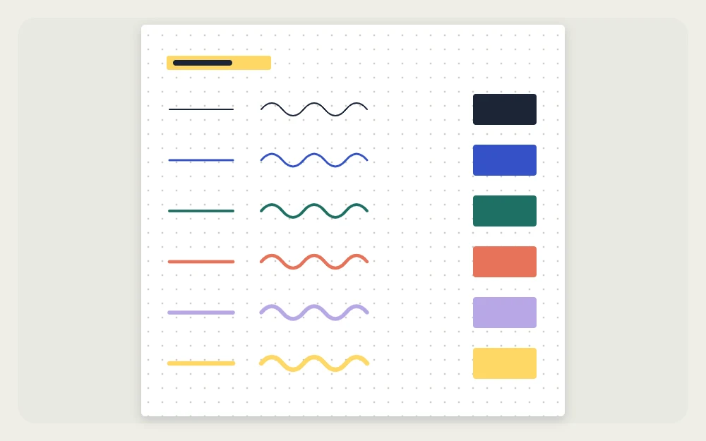 Pen test page with rows of a short stroke, a wavy line and a filled swatch square