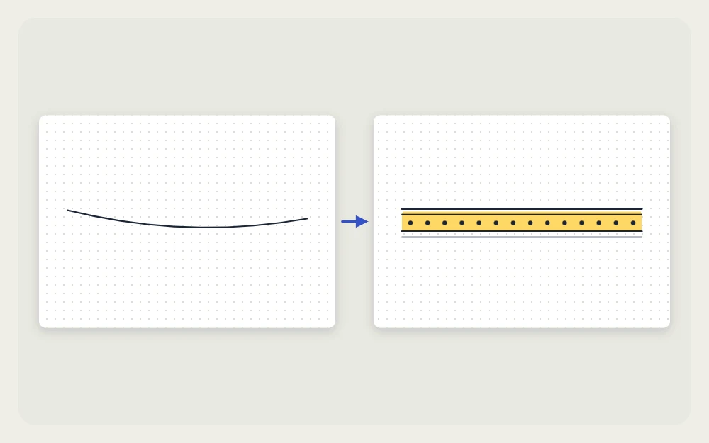 A crooked thin line on the left and the same line thickened into a double border