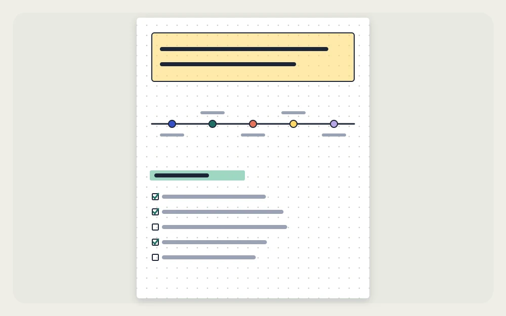 Single project page with a goal box at the top, a five-node milestone line and a next-actions list